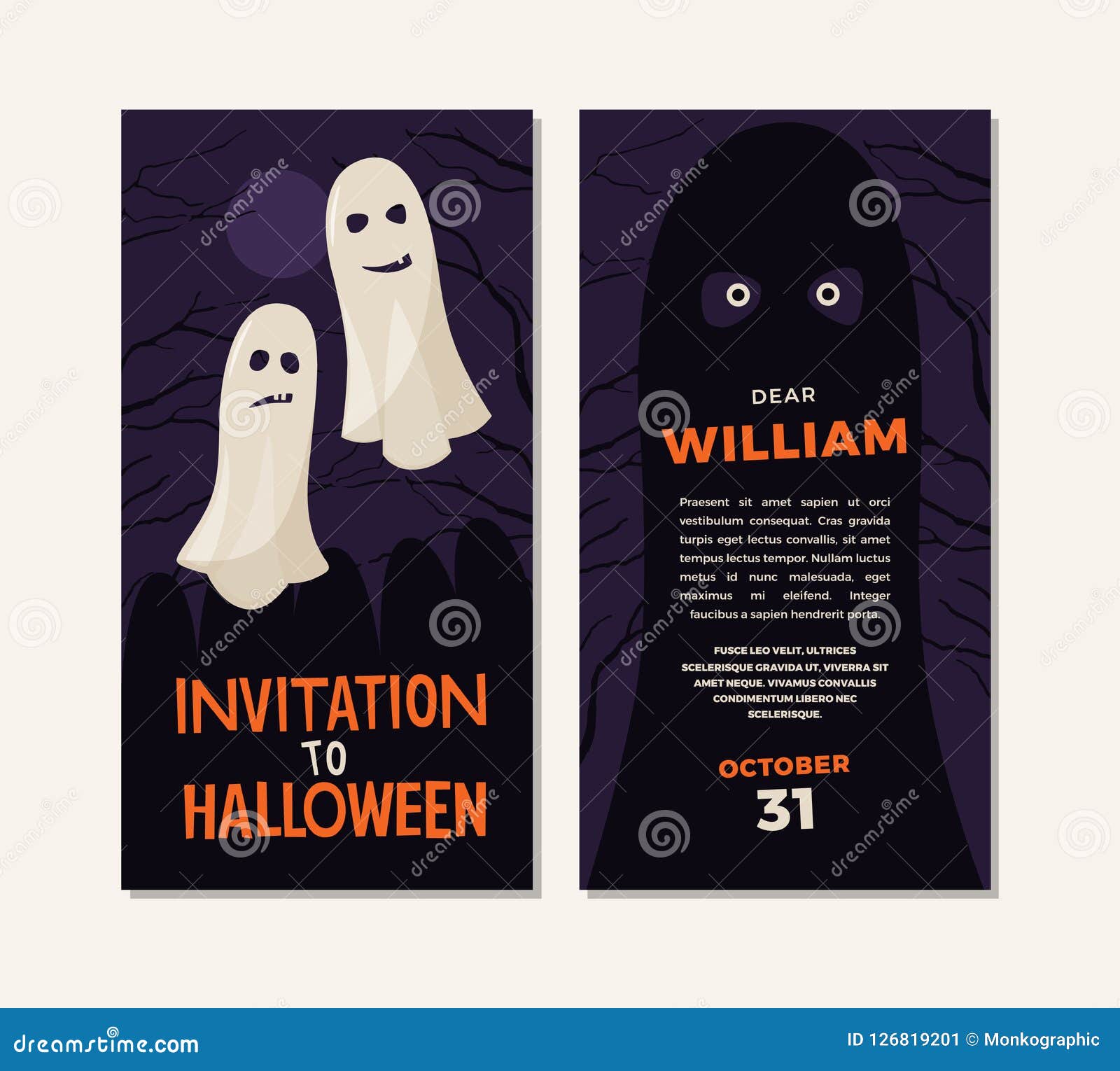 Invitation for Halloween. Illustration of Two Ghosts in Background of ...