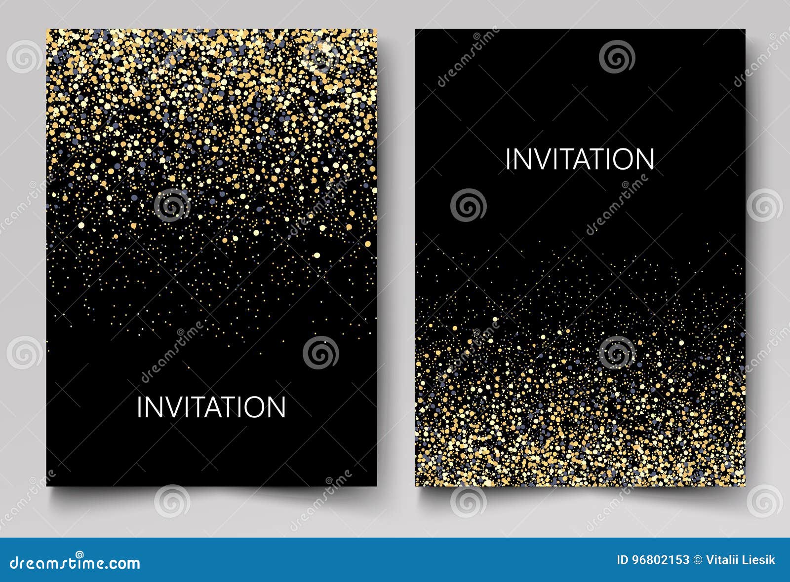 Invitation Template With Gold Glitter Confetti Background. Festive ...