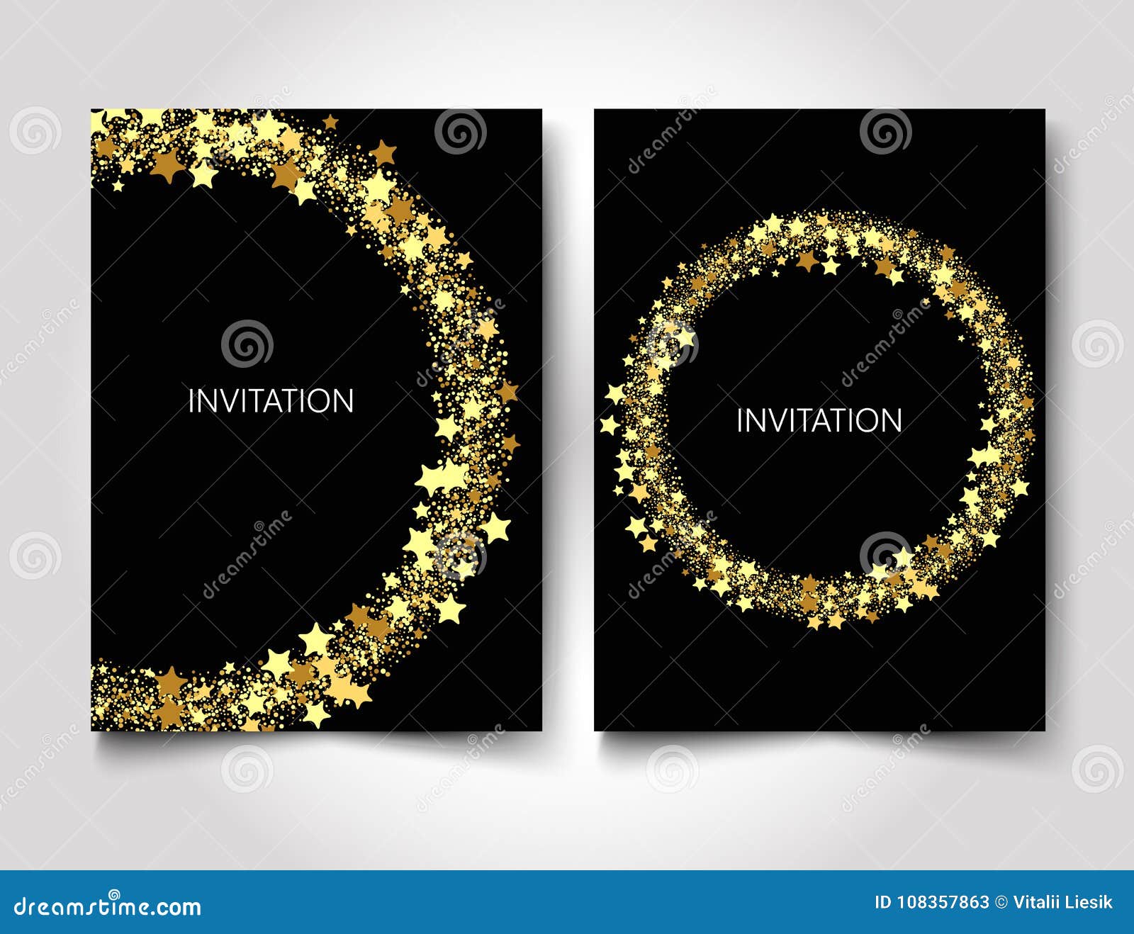 invitation template gold glitter with gold stars on a black black invitation template
