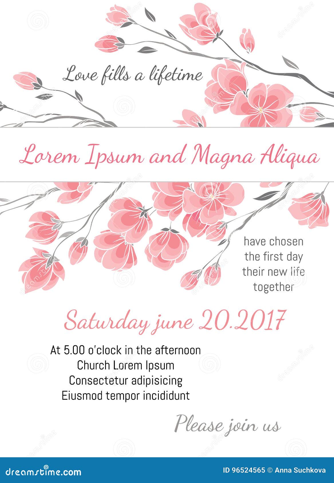 Floral Invitation Card Template Design Cherry Blossom Flowers With