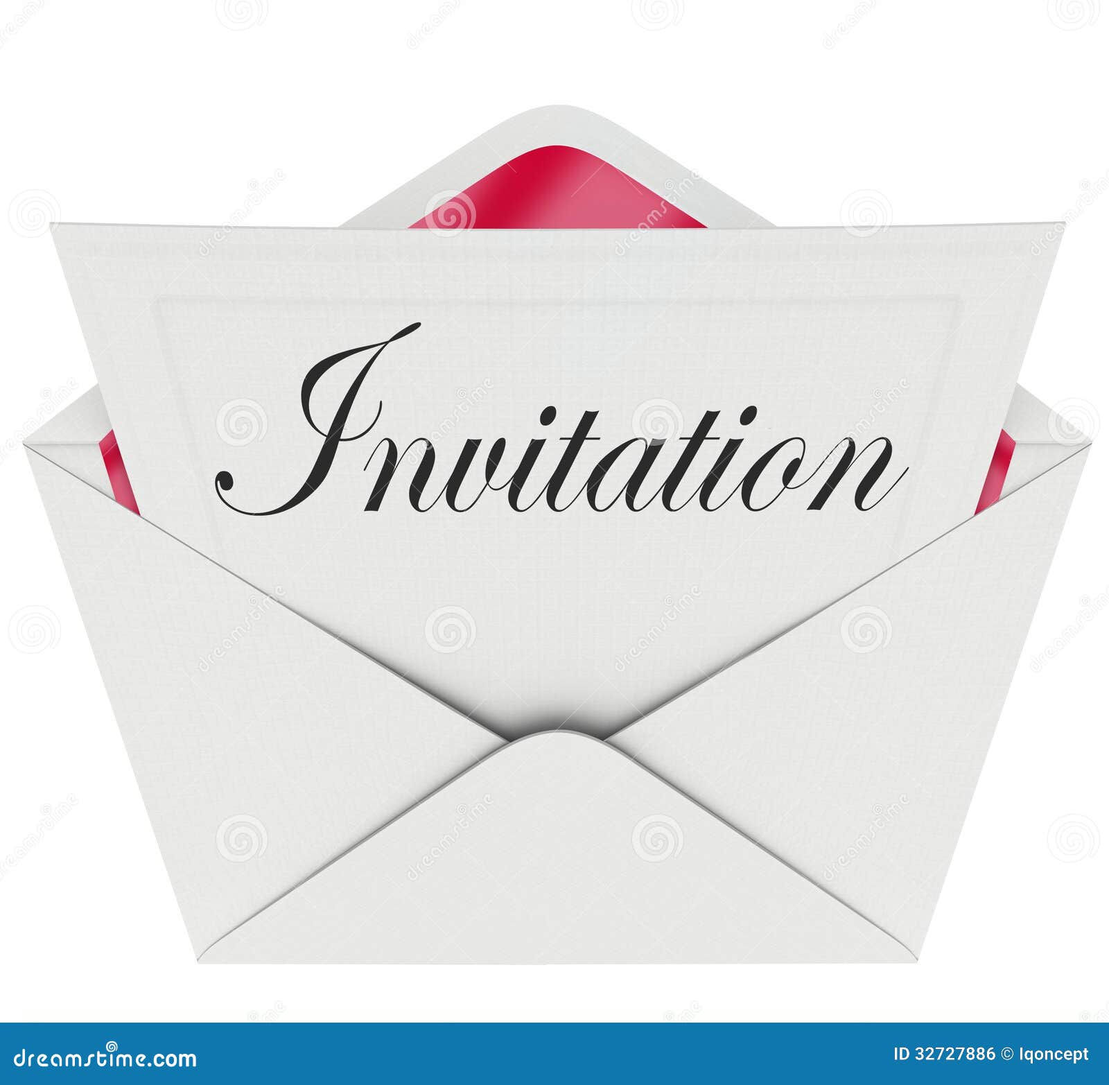 The word Invitation on a card in an envelope formally inviting you to 