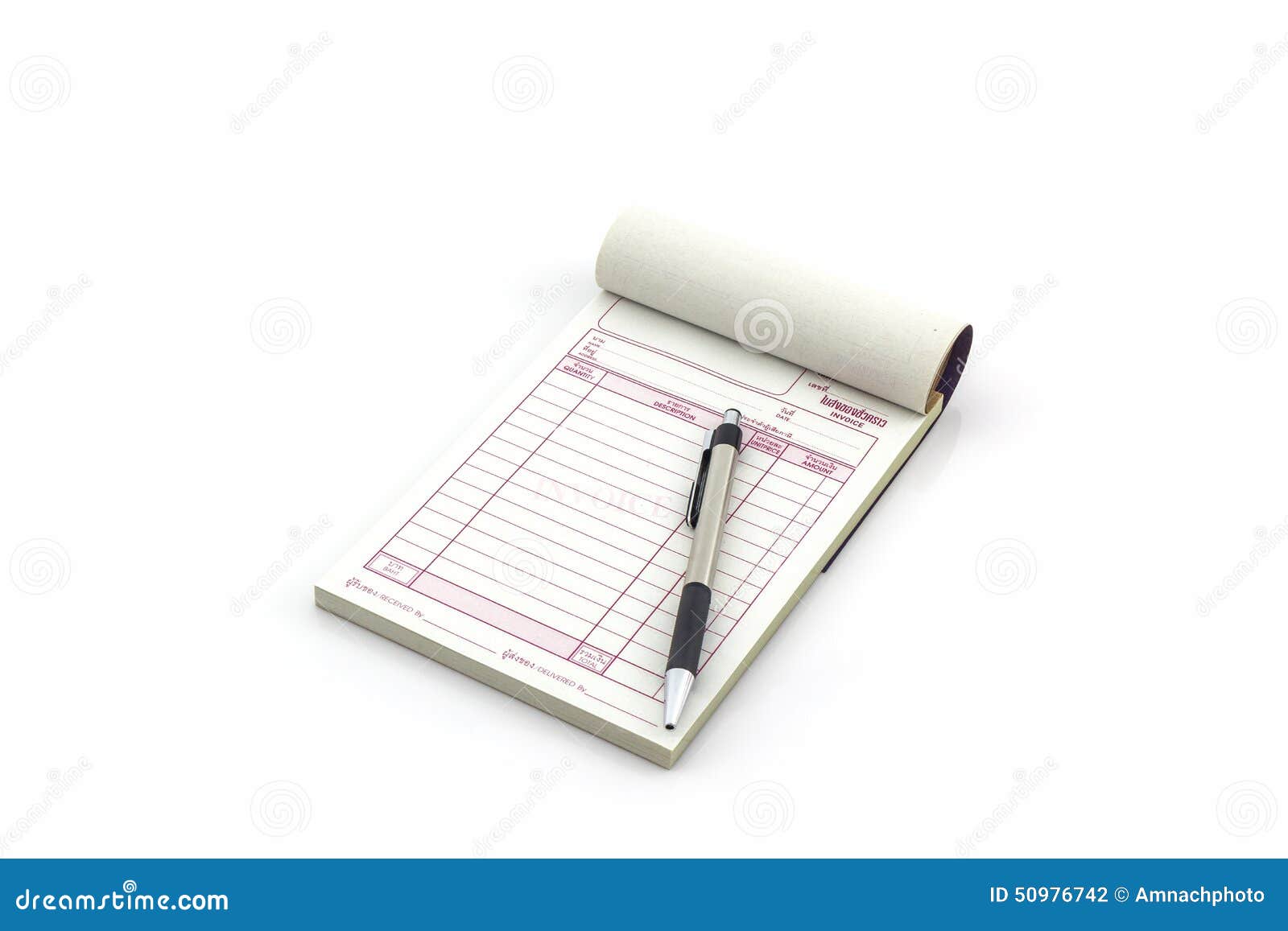 Download Invoice Book Which Open Blank Page With Pen. Stock Photo ...