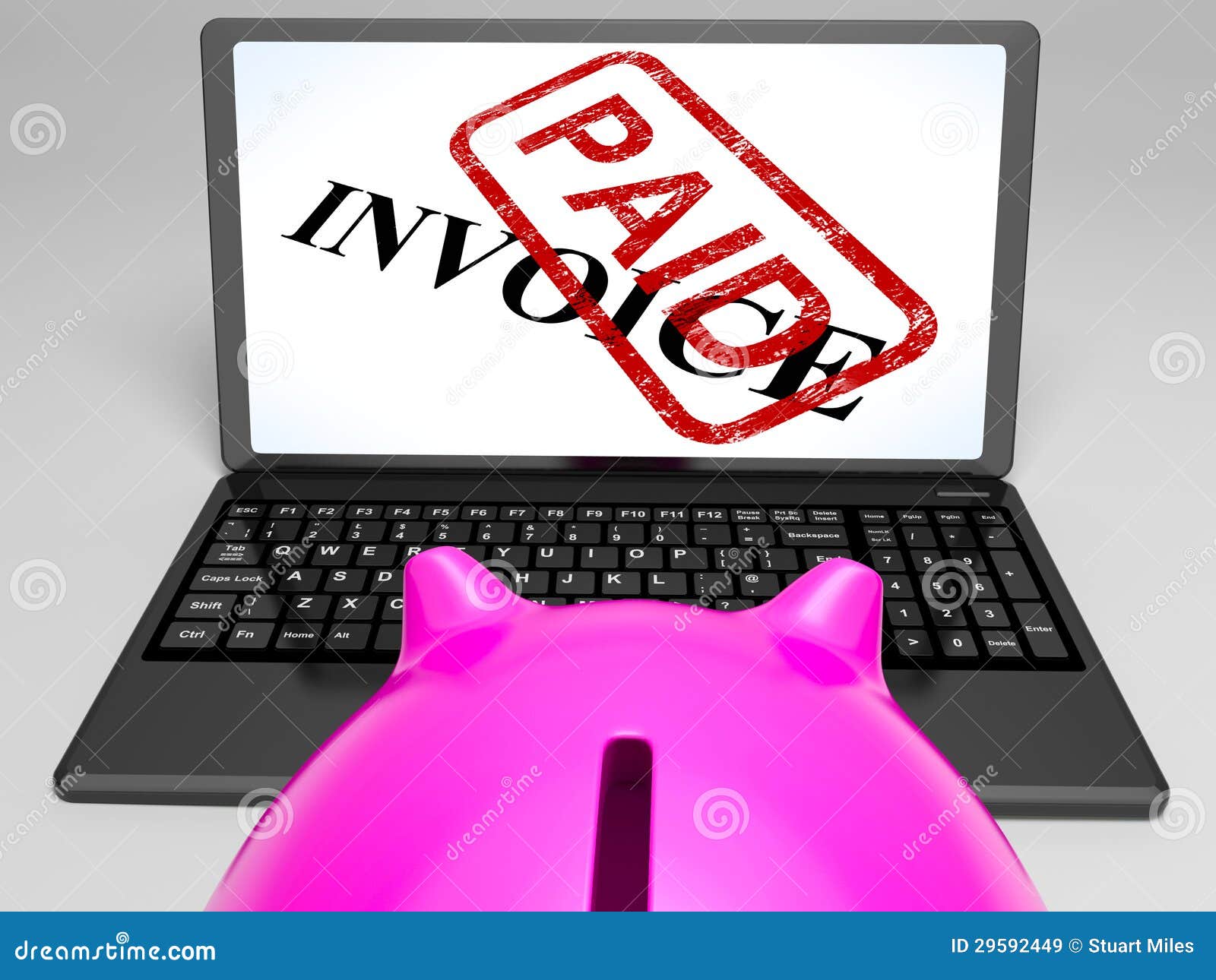 Invoice Paid on Laptop Showing Payment Receipt Stock Illustration