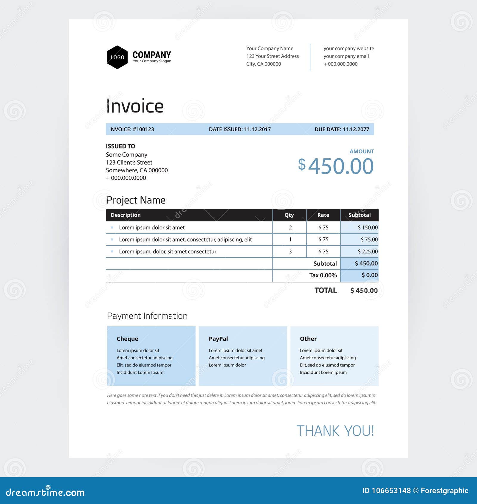 Invoice Template Business Minimal Design - Blue Color Vector Stock For Doctors Invoice Template