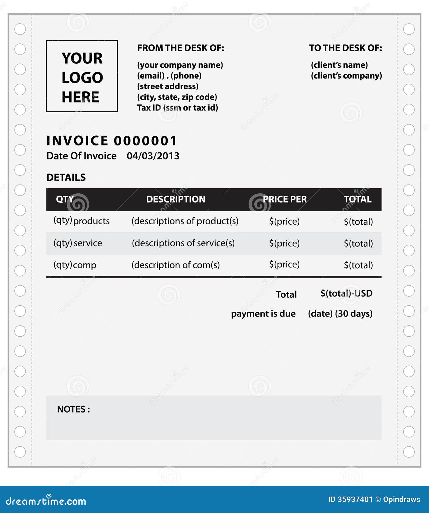 Invoice template stock vector. Illustration of bill, invoice - 35937401