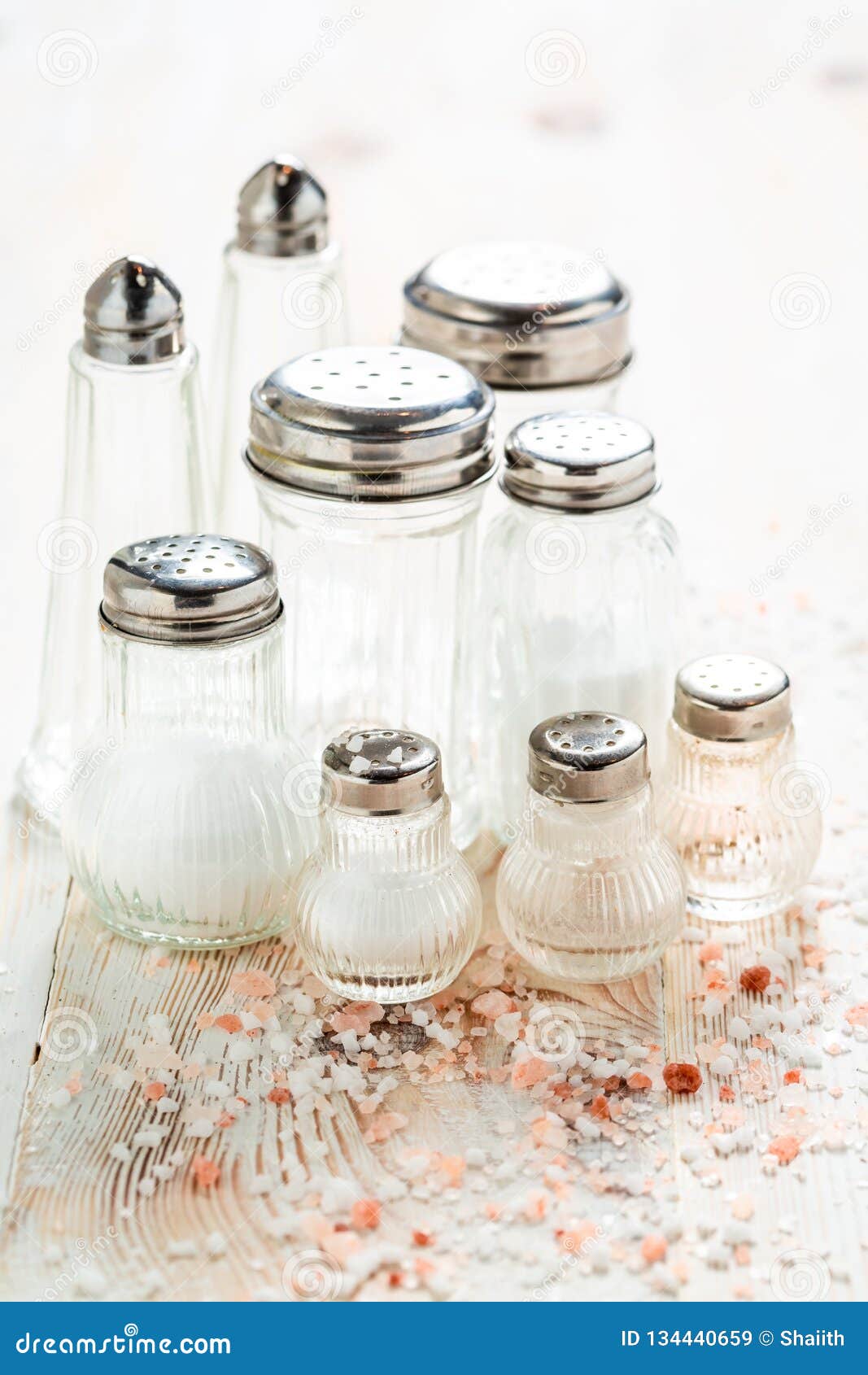 Iodized Salt in Salt Cellar with Different Types of Salt Stock Image