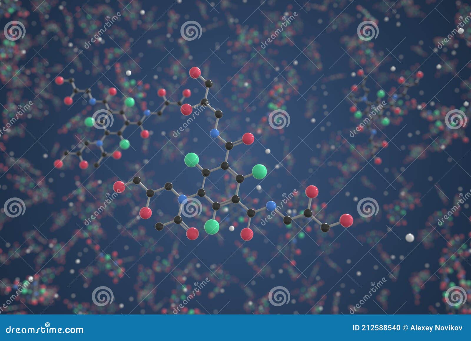 iohexol molecule. ball-and-stick molecular model. chemistry related 3d rendering