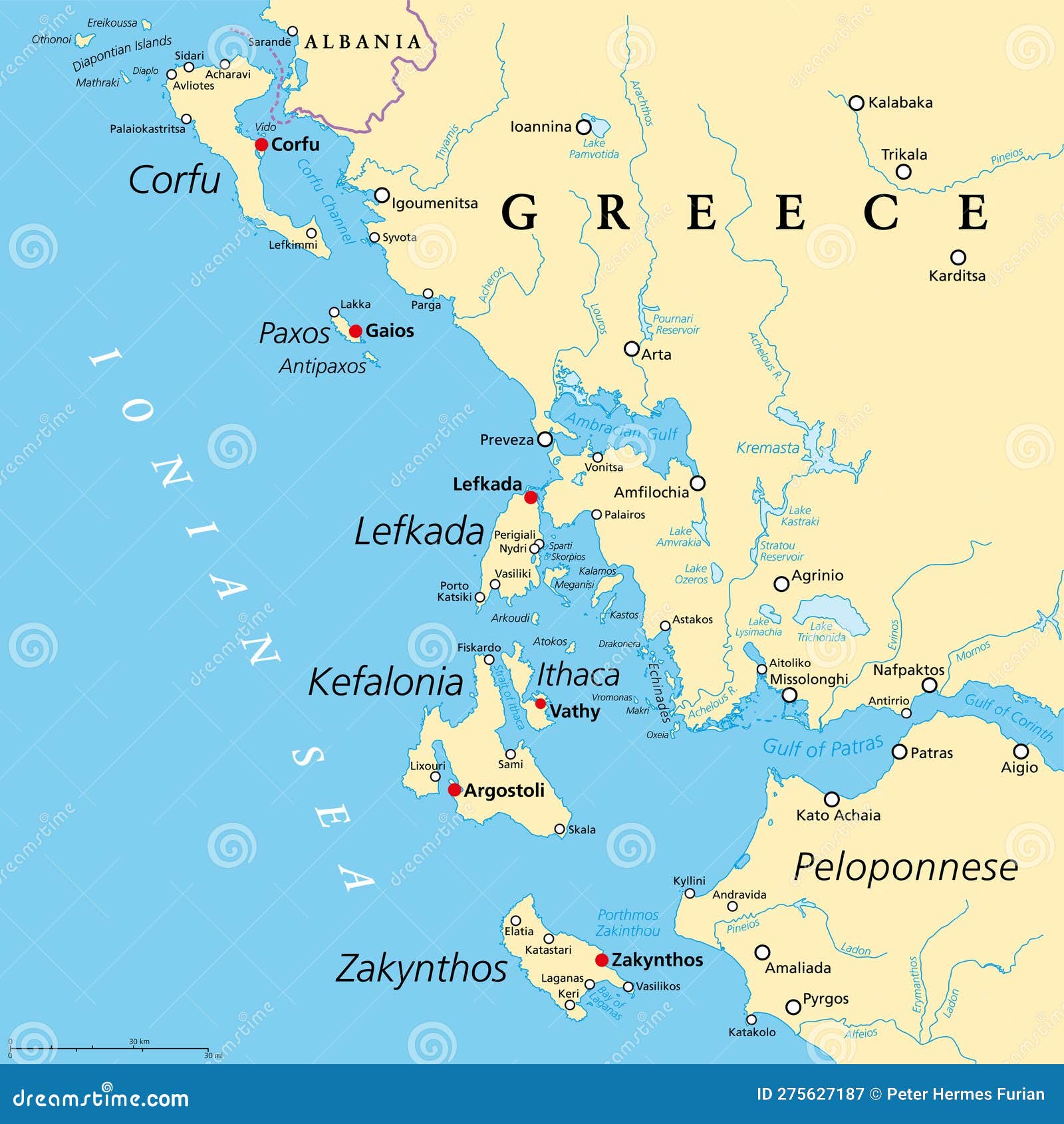 Ionian Islands Region of Greece, Greek Islands in Ionian Sea, Political ...