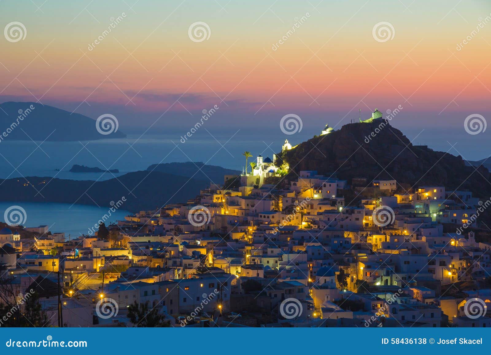 ios hora town during sunset, ios island, cyclades, aegean, greece