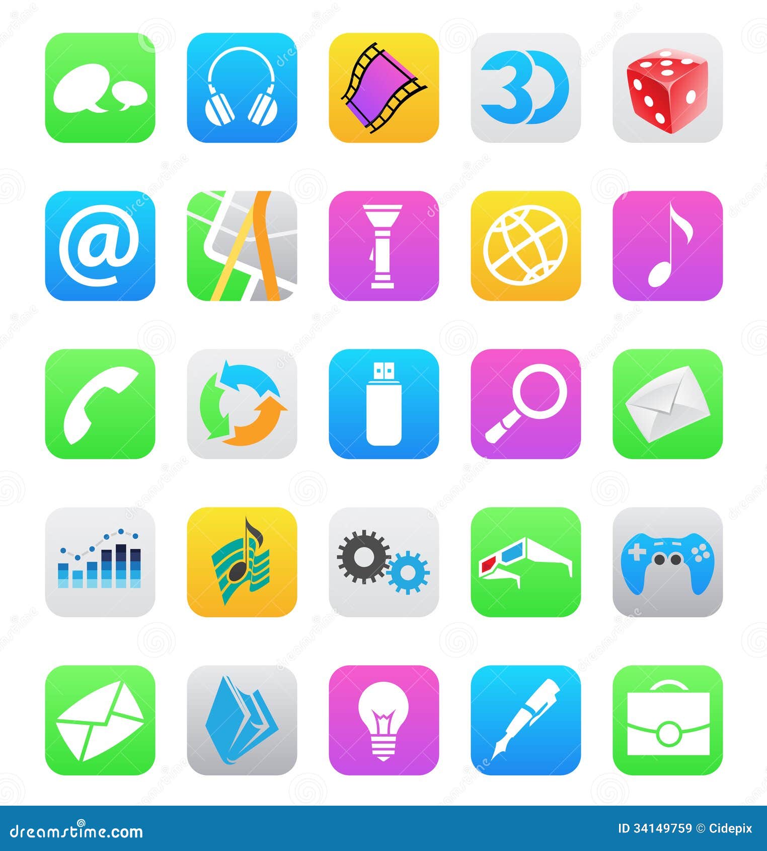 Ios 7 Style Mobile App Icons Isolated On White Bac Stock Ios 7 Style Mobile App Icons Isolated On White Bac Stock