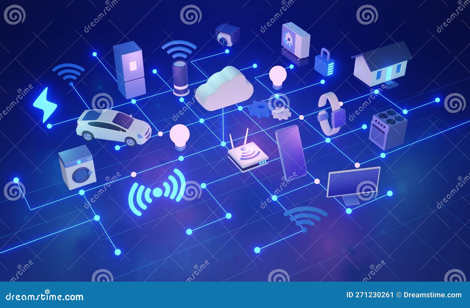 IOT Home Control System Concept, 3D Illustration. Automate and Remotely