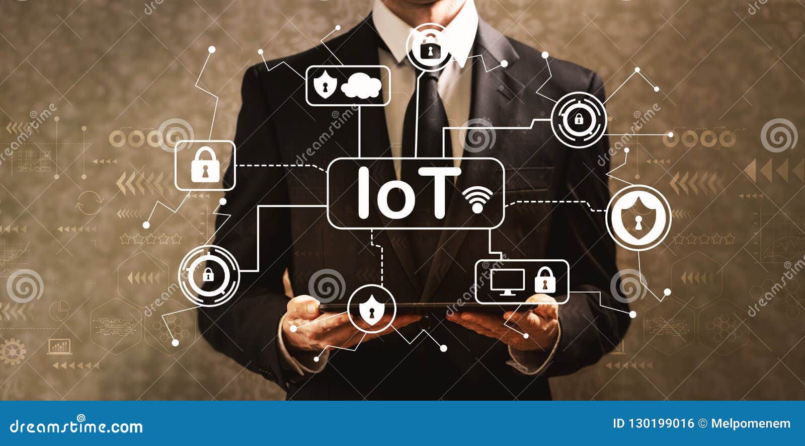 IoT Security Theme with Businessman Holding a Tablet Computer Stock ...