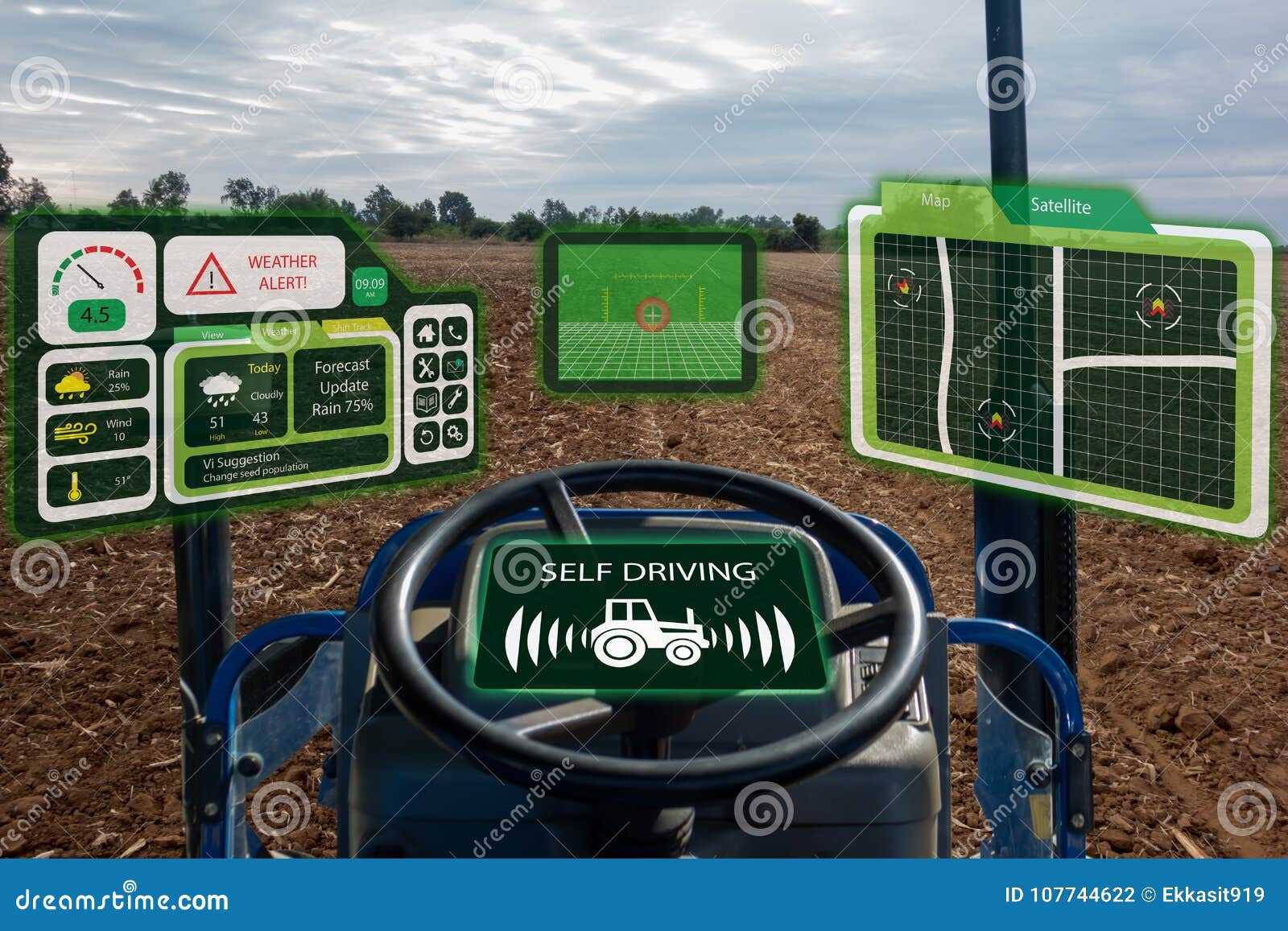 iot smart industry robot 4.0 agriculture concept,industrial agronomist,farmer using autonomous tractor with self driving technolog