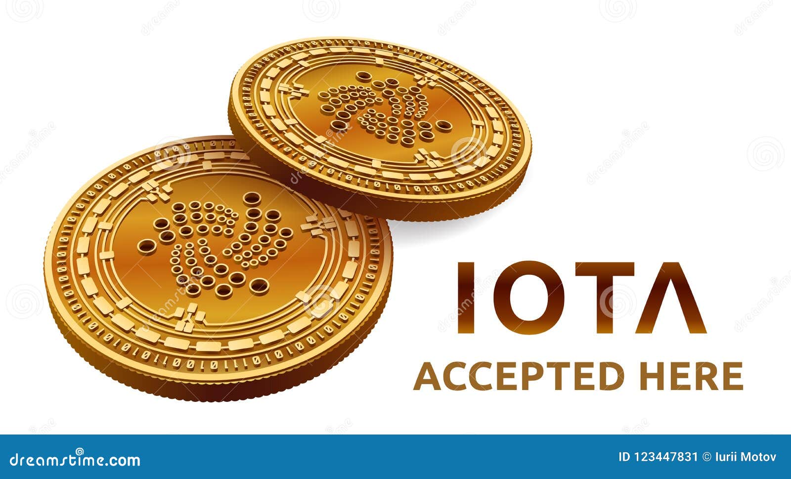 Iota. Accepted Sign Emblem. Crypto Currency. Golden Coins ...