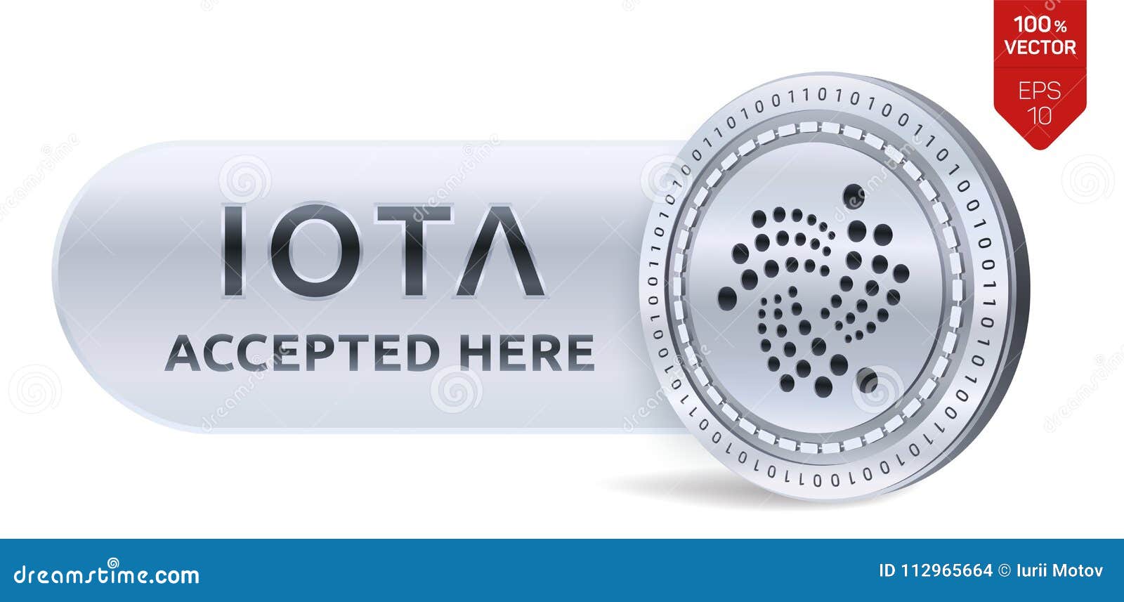 IOTA Accepted Sign Emblem. 3D Isometric Physical Coin with Frame and
