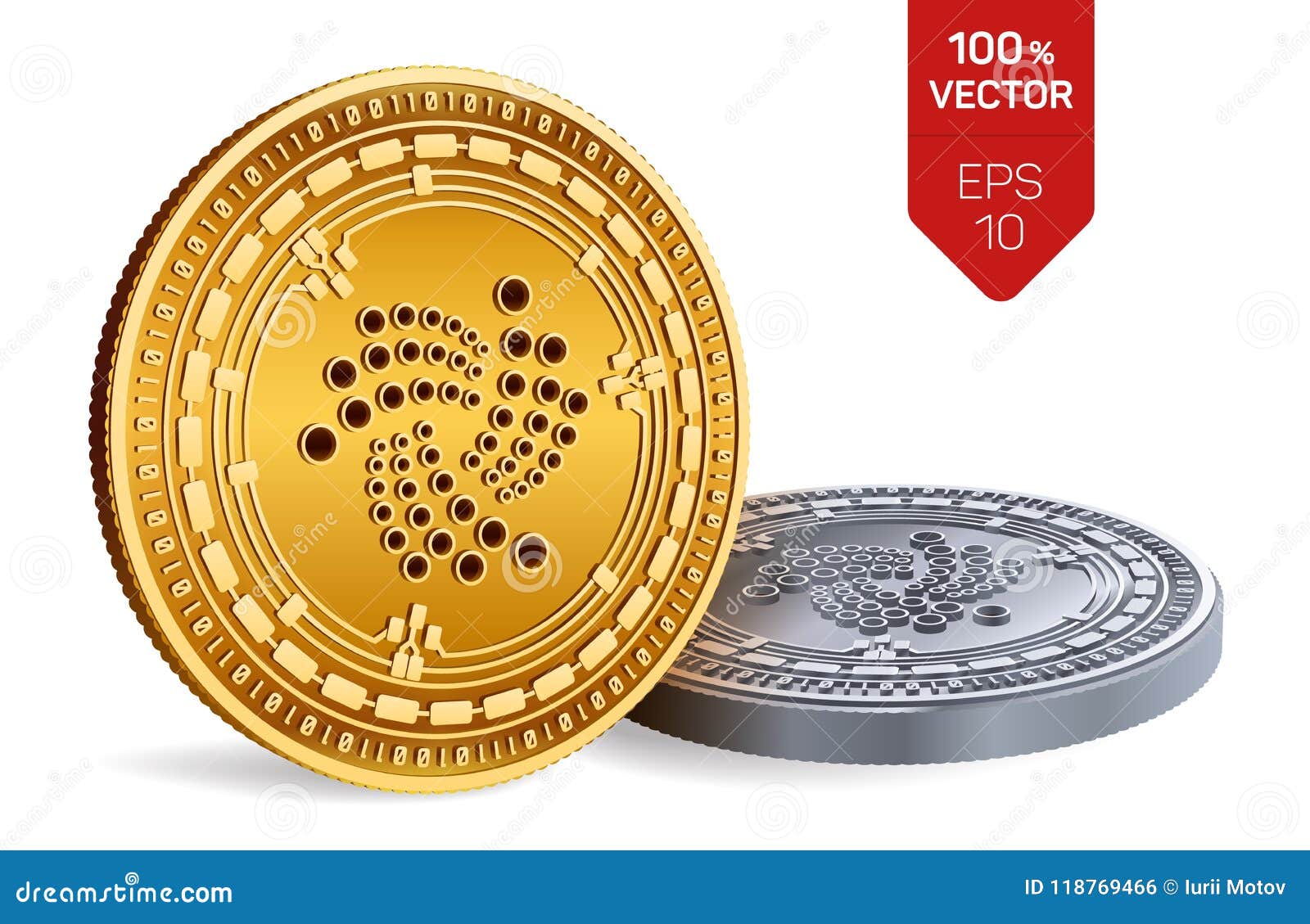 Iota. Crypto Currency. 3D Isometric Physical Coins ...