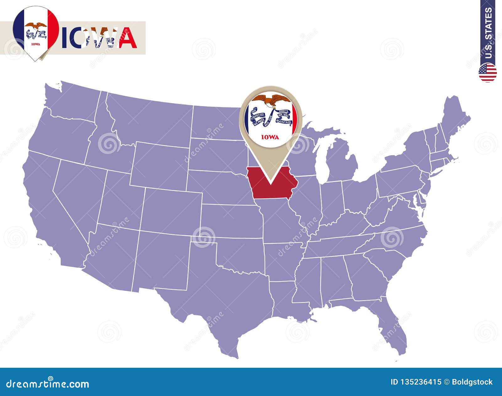 Iowa State On Usa Map Iowa Flag And Map Stock Vector