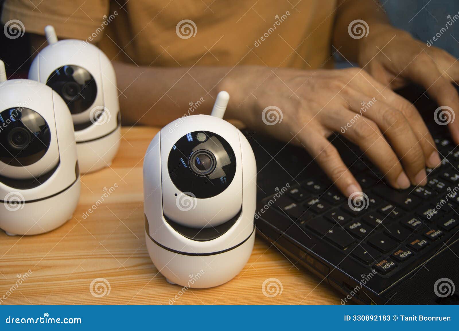 IP Camera Operator from the Computer, Set Up the IP Camera Stock Image