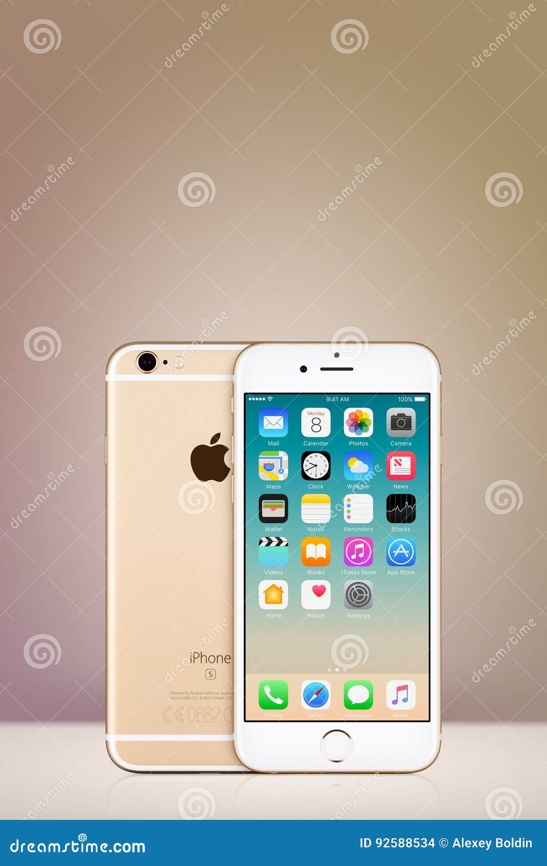 Iphone 7 De Apple Do Ouro Com Ios 10 Na Tela No Fundo Vertical Do