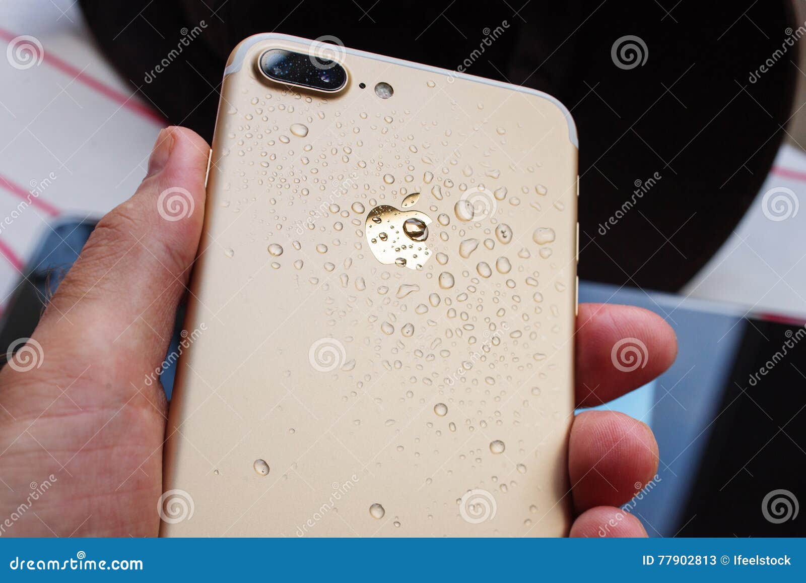 Iphone 7 Plus Waterproof In Man Hand Covered With Drops Editorial Stock Photo Image Of Marketing People