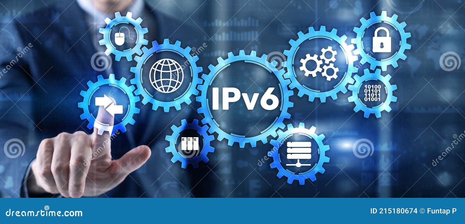 ipv6. businessman pressing touch screen interface and select icon internet protocol