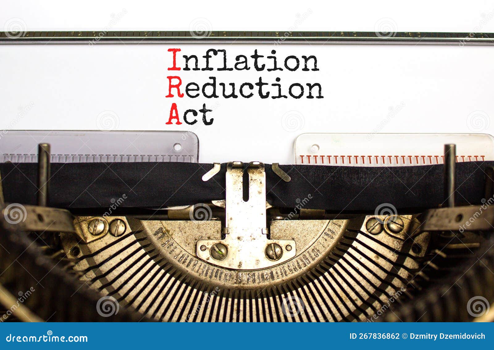 ira inflation reduction act . concept words ira inflation reduction act typed on old retro typewriter. beautiful white