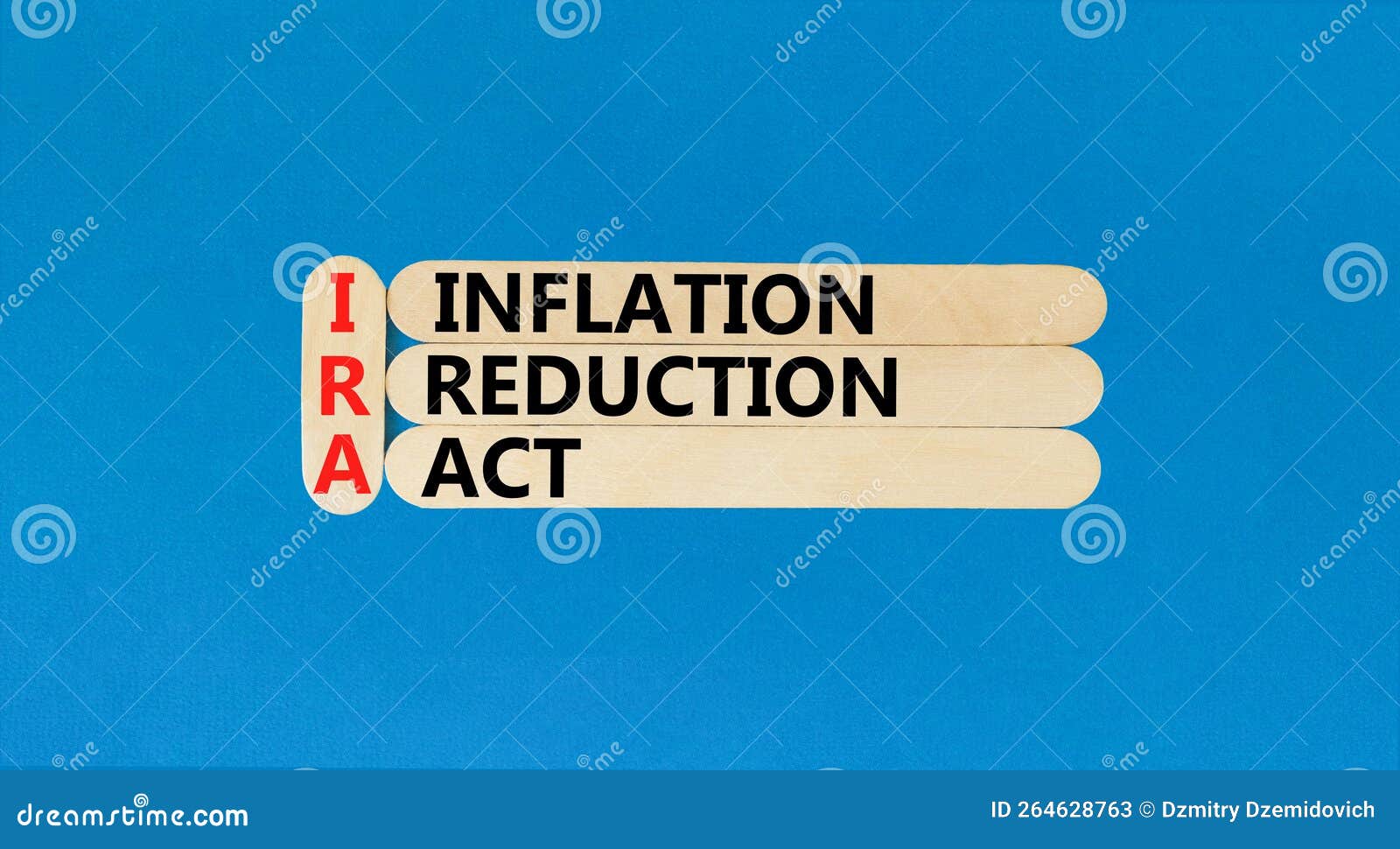 ira inflation reduction act . concept words ira inflation reduction act on wooden sticks on beautiful blue table blue