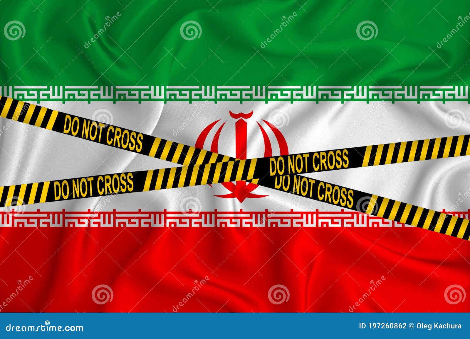 irak flag, the don`t cross the line mark and the location tape. crime concept, police investigation, quarantine. 3d rendering