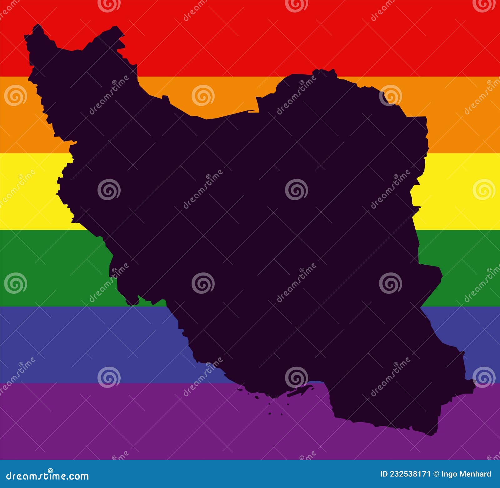 Iran LGBT Map with Rainbow Color Flag Stock Illustration - Illustration