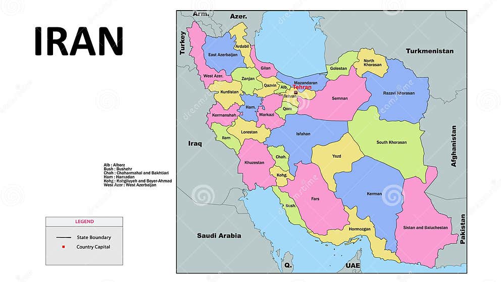 Iran Map. State and District Map of Iran Stock Vector - Illustration of