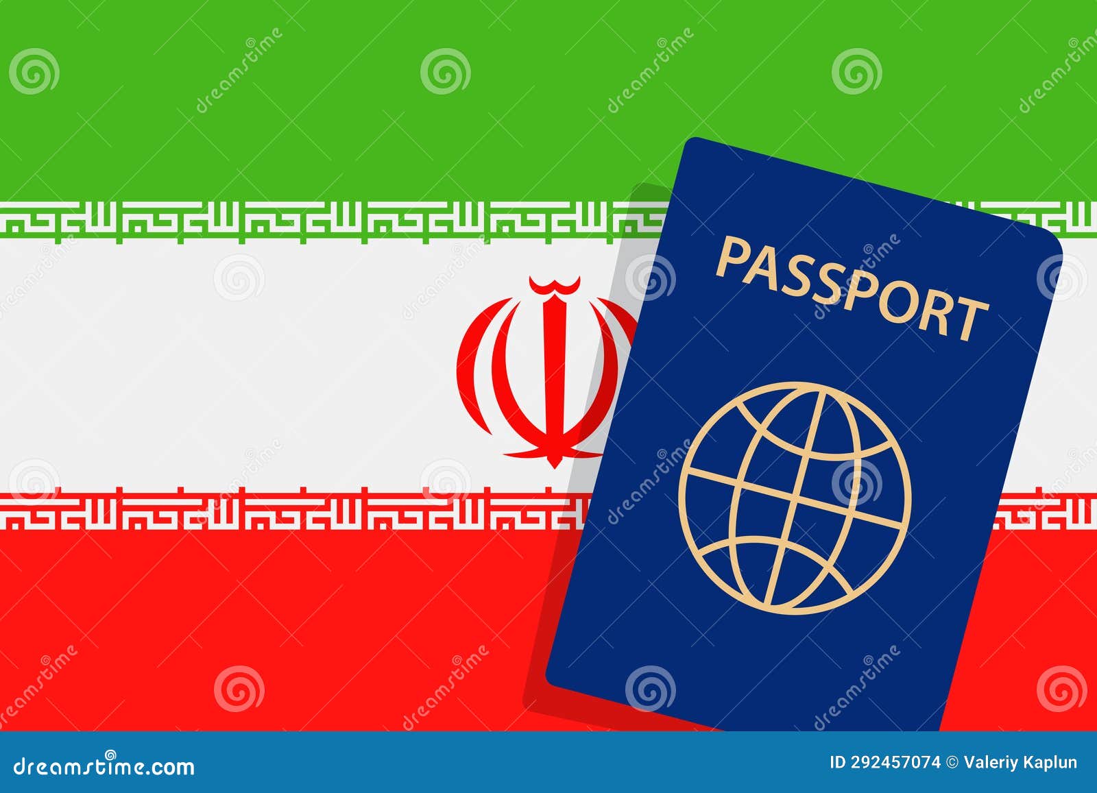 iran passport. irani flag background.  