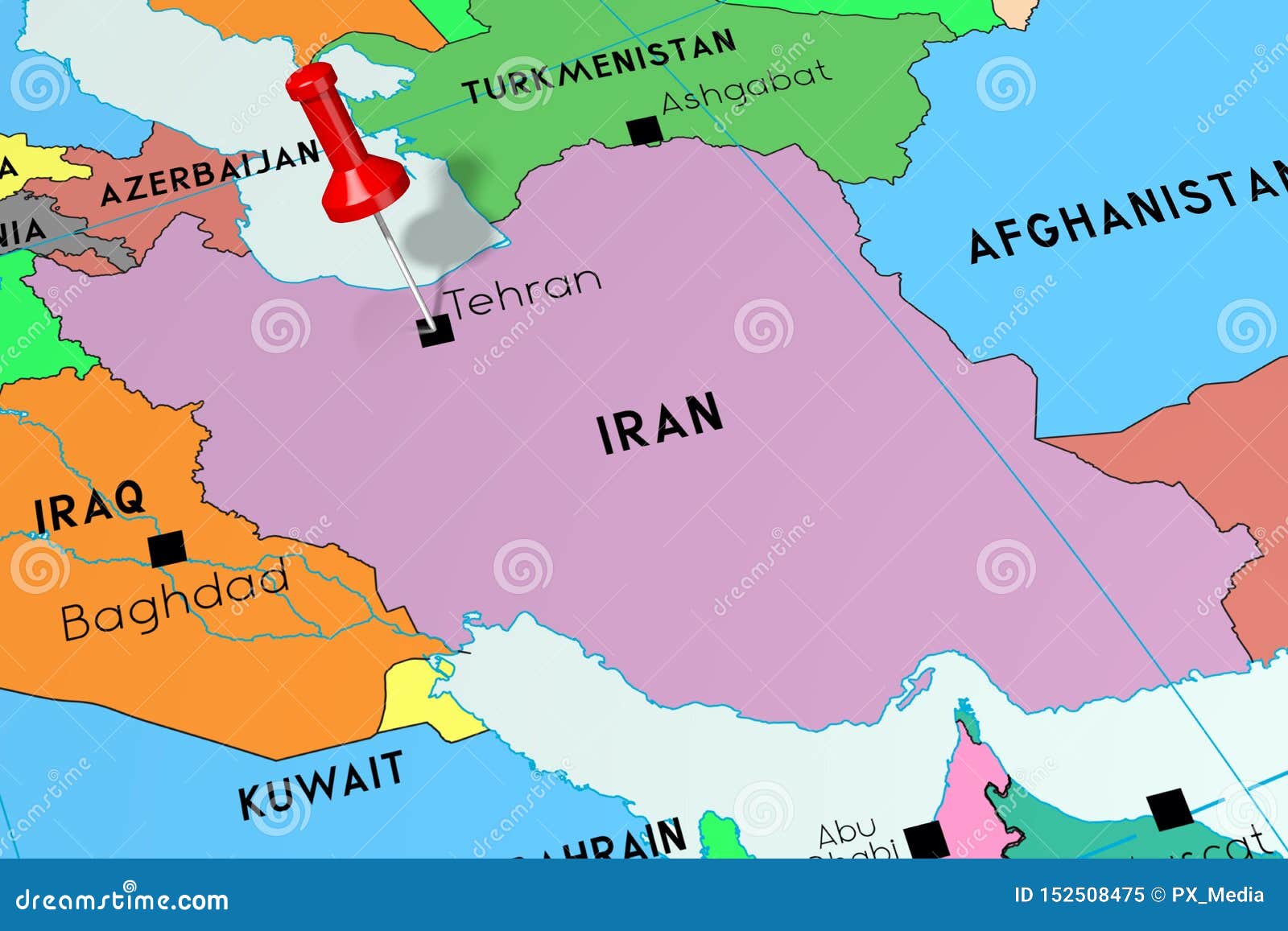 Iran Tehran Capital City Pinned On Political Map Stock