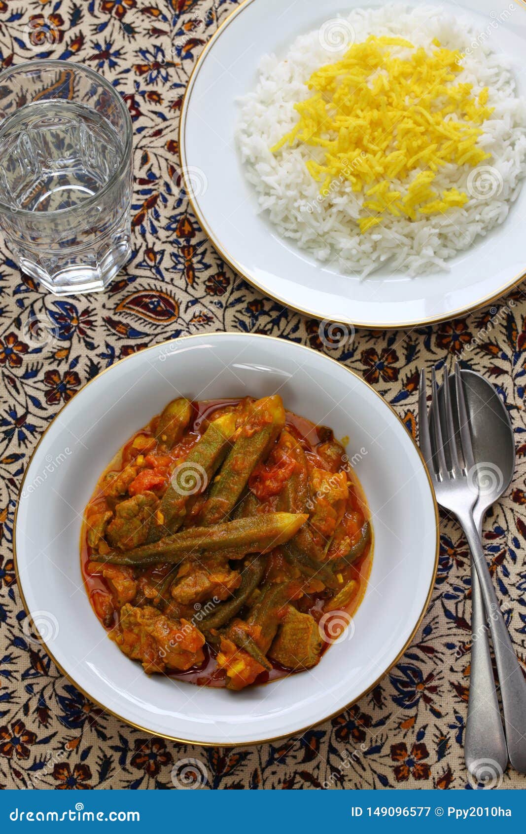 Iranian okra stew stock image. Image of bamieh, turmeric 149096577