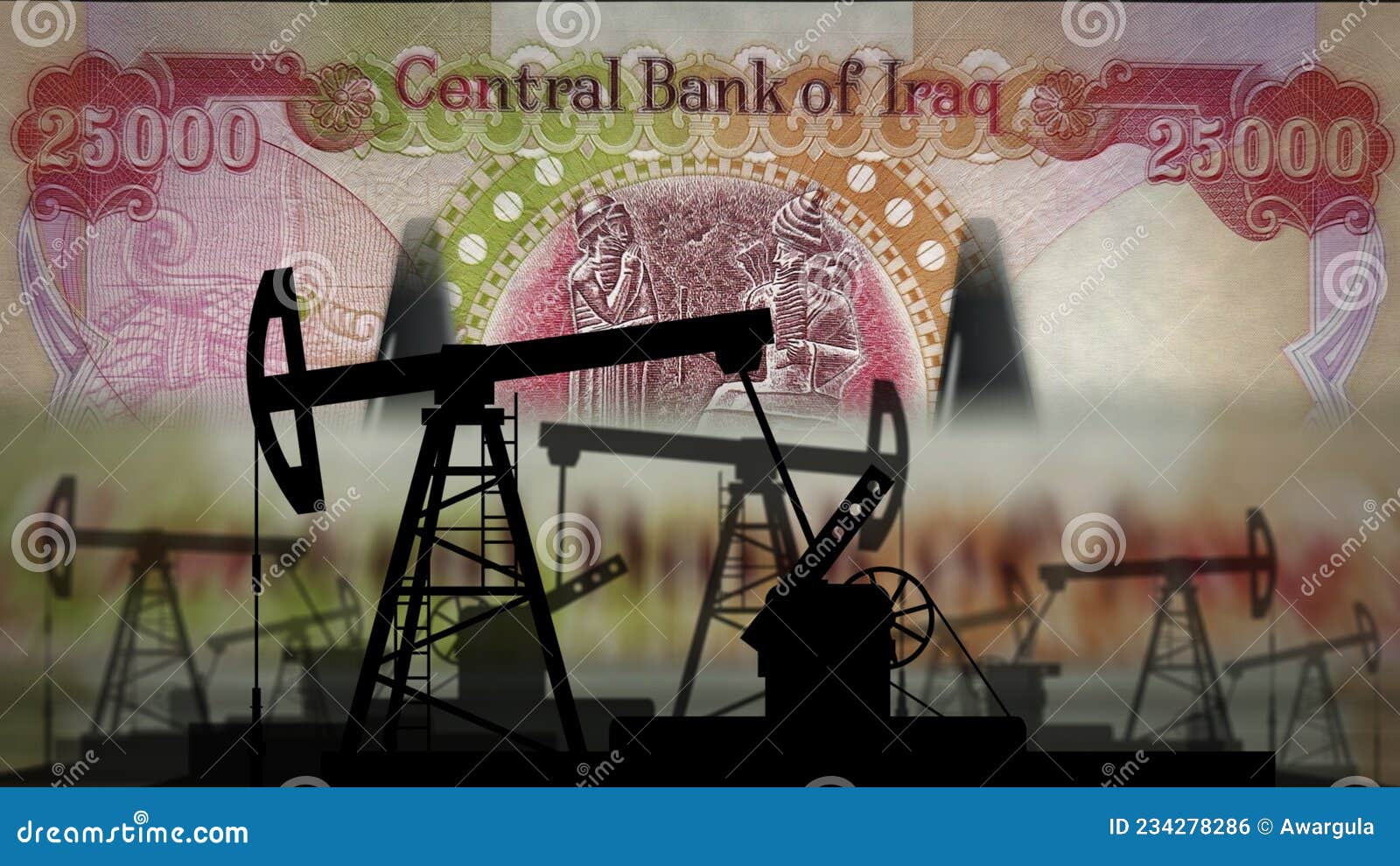 iraq dinar money counting with oil pump