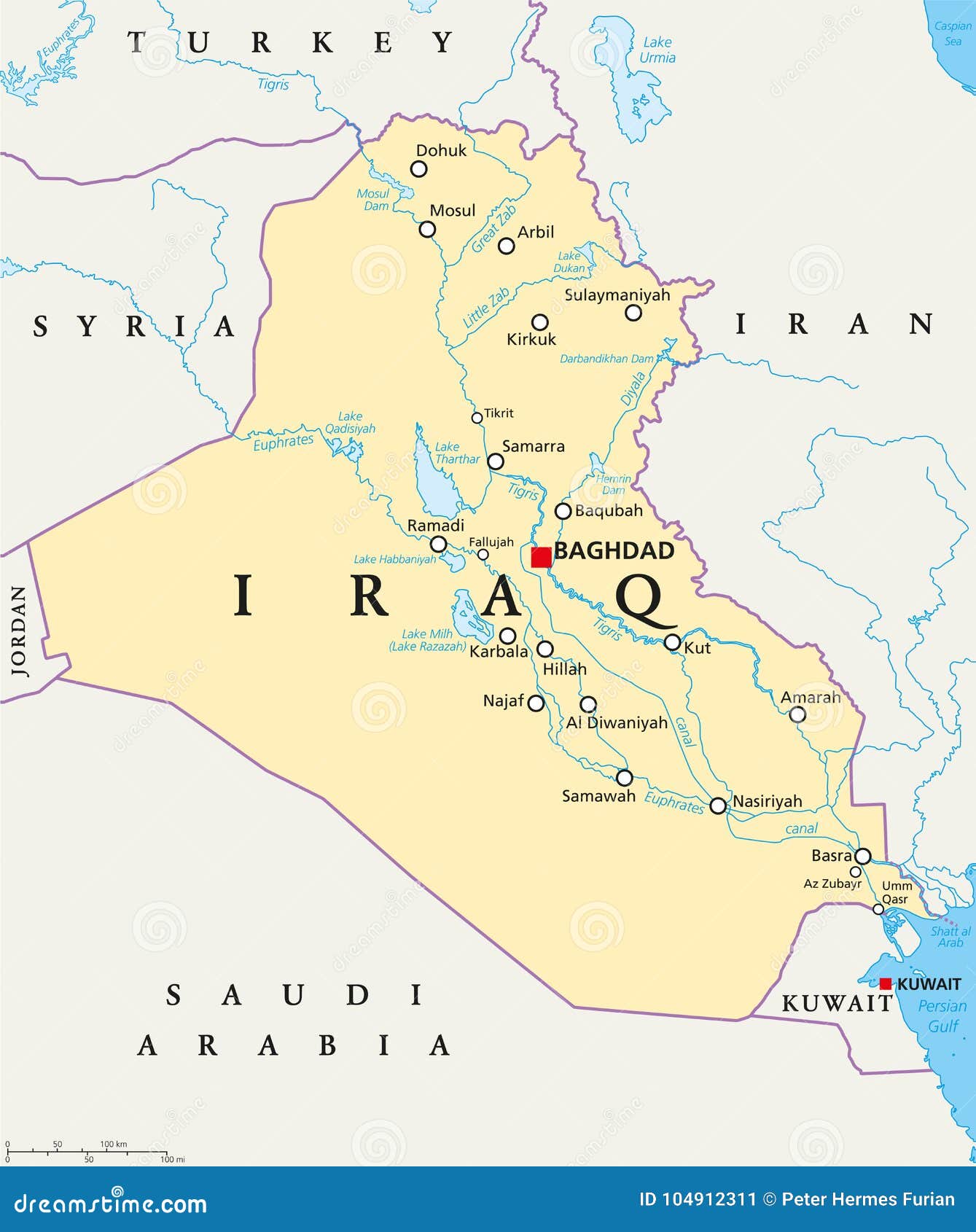 Iraq Political Map Stock Vector Illustration Of Peninsula 104912311