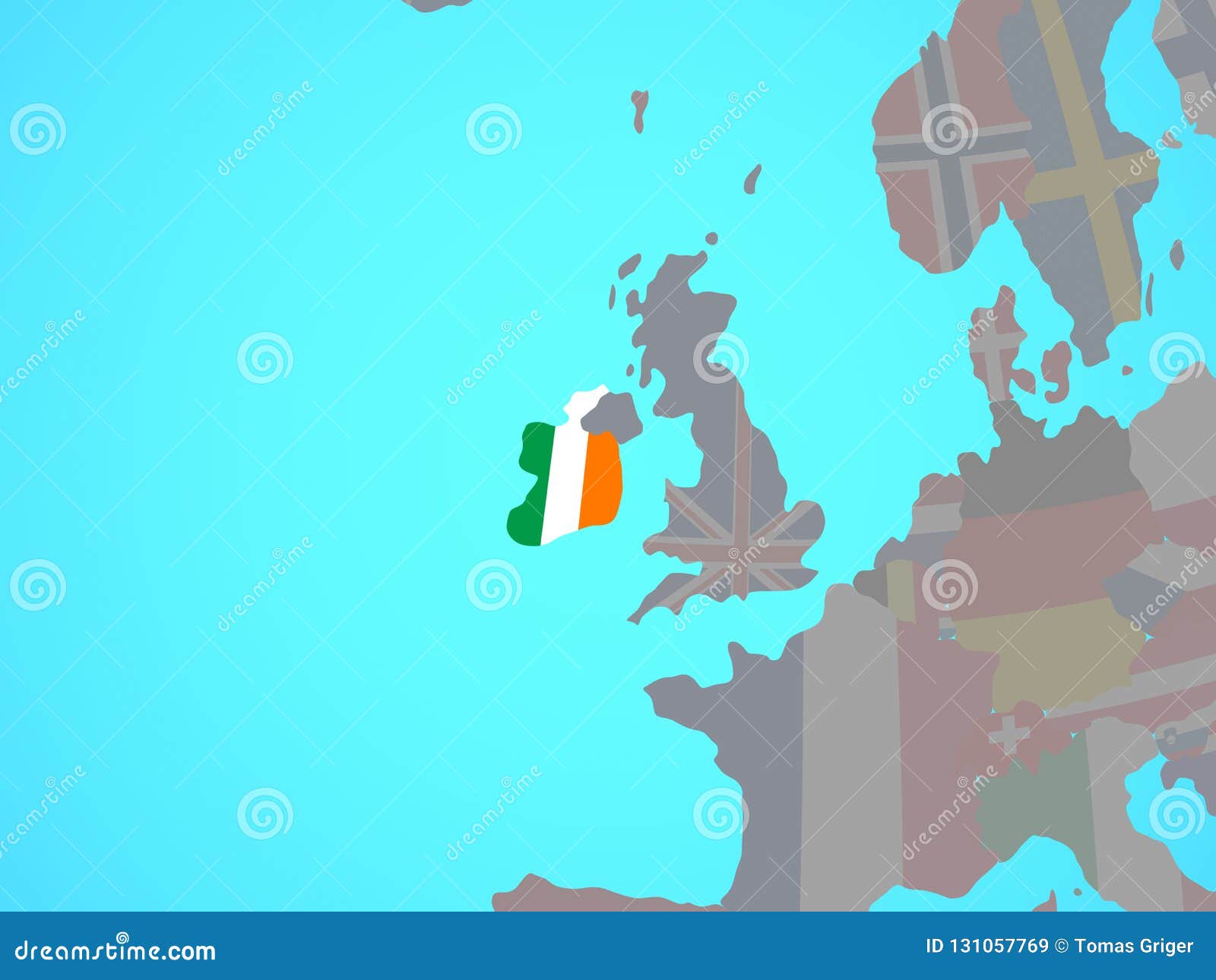 Ireland Flag Map National Blue Political Globe D Illustration 131057769 