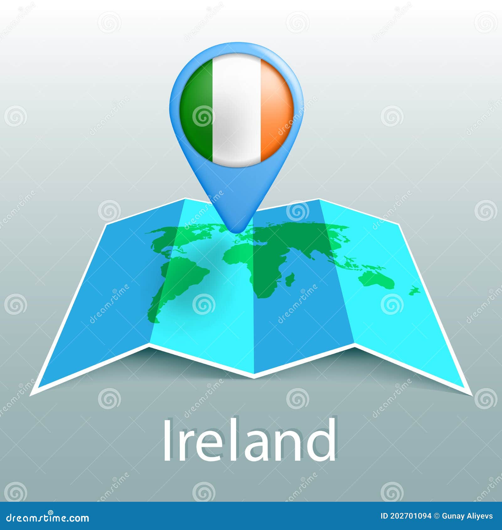 Ireland Flag World Map Pin Name Country Gray Background 202701094 
