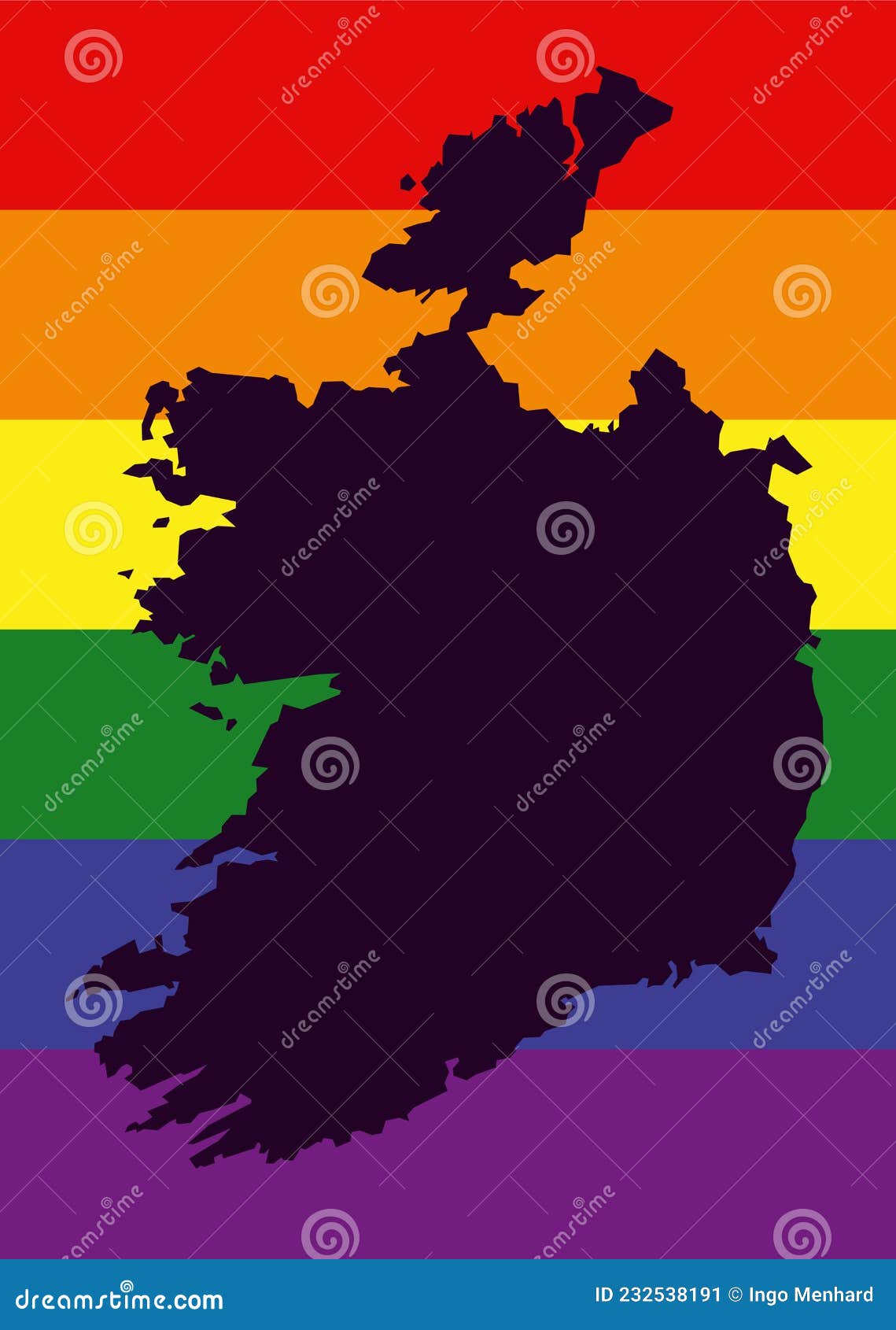 Ireland LGBT Map with Rainbow Color Flag Stock Illustration