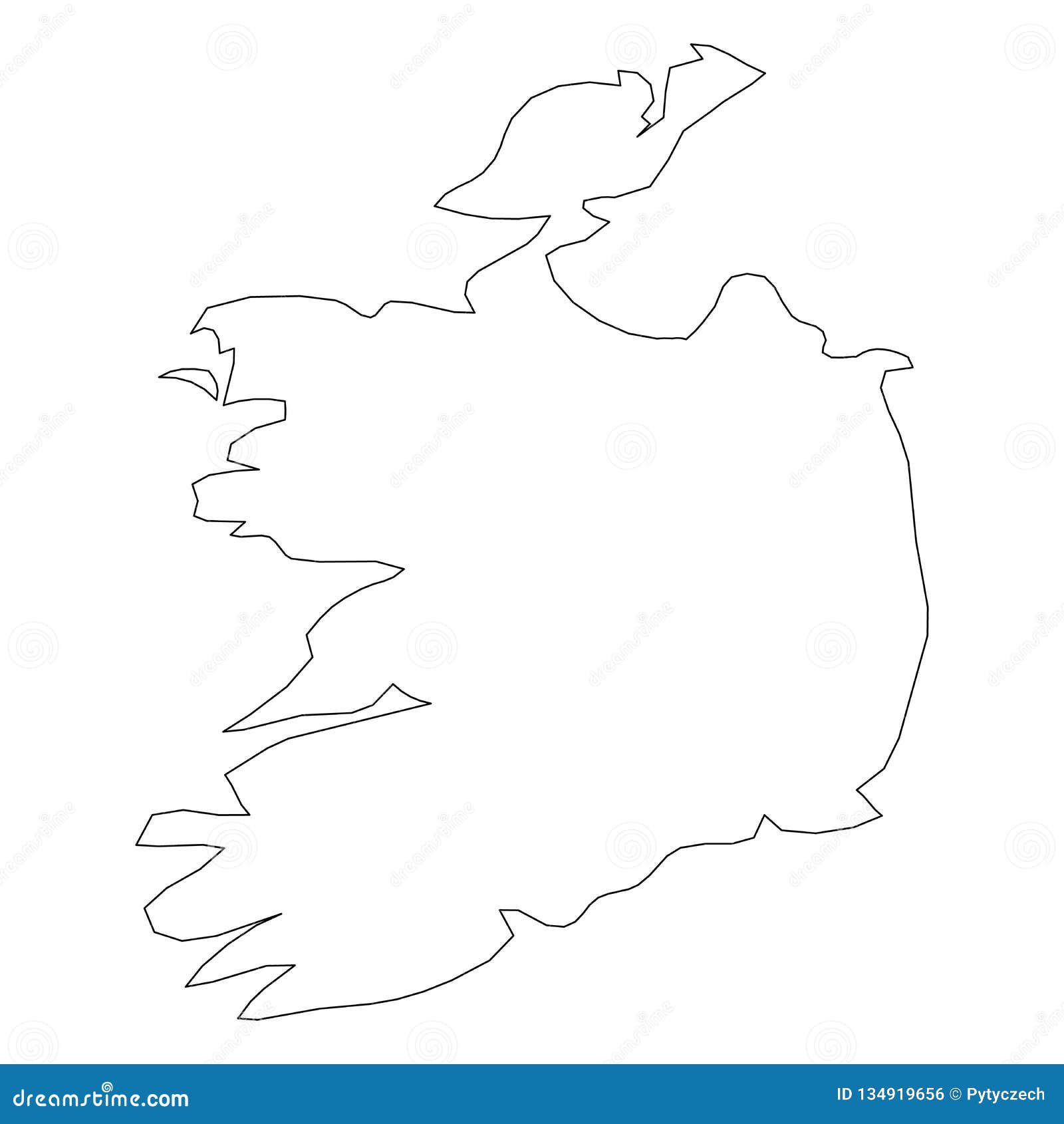 Ireland Solid Black Outline Border Map of Country Area. Simple Flat