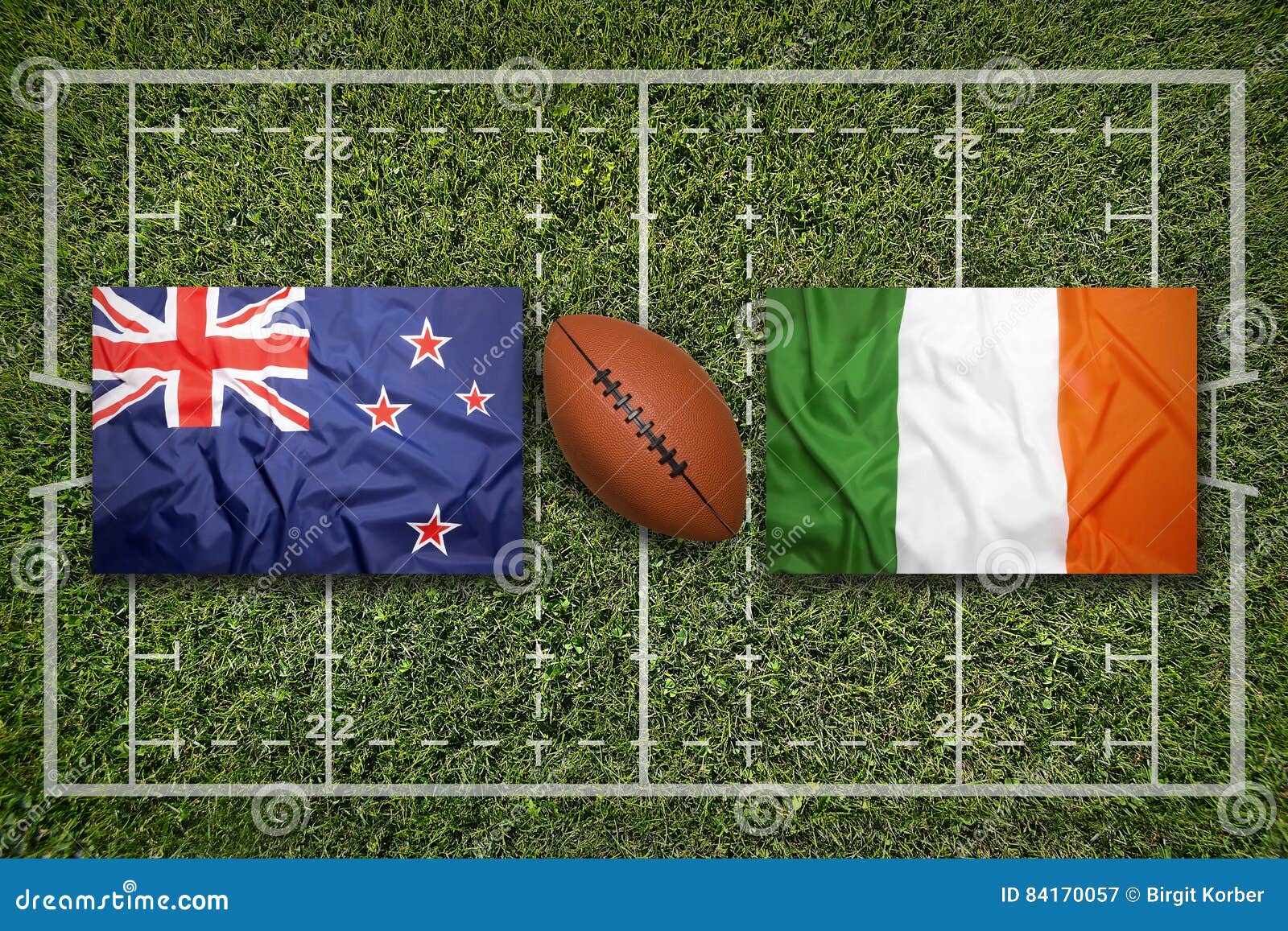 New Zealand Vs. Ireland Flags on Rugby Field Stock Image Image of