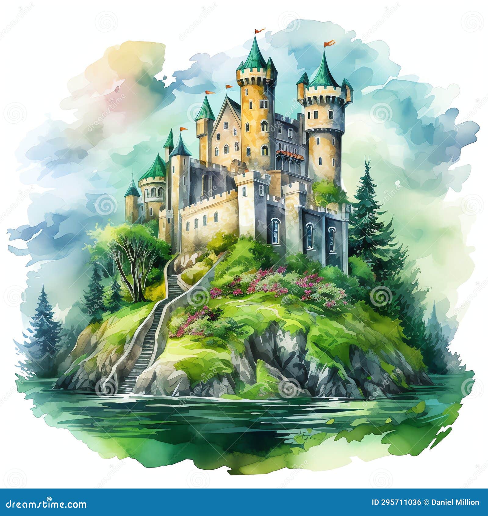 Irish castle watercolor stock illustration. Illustration of food