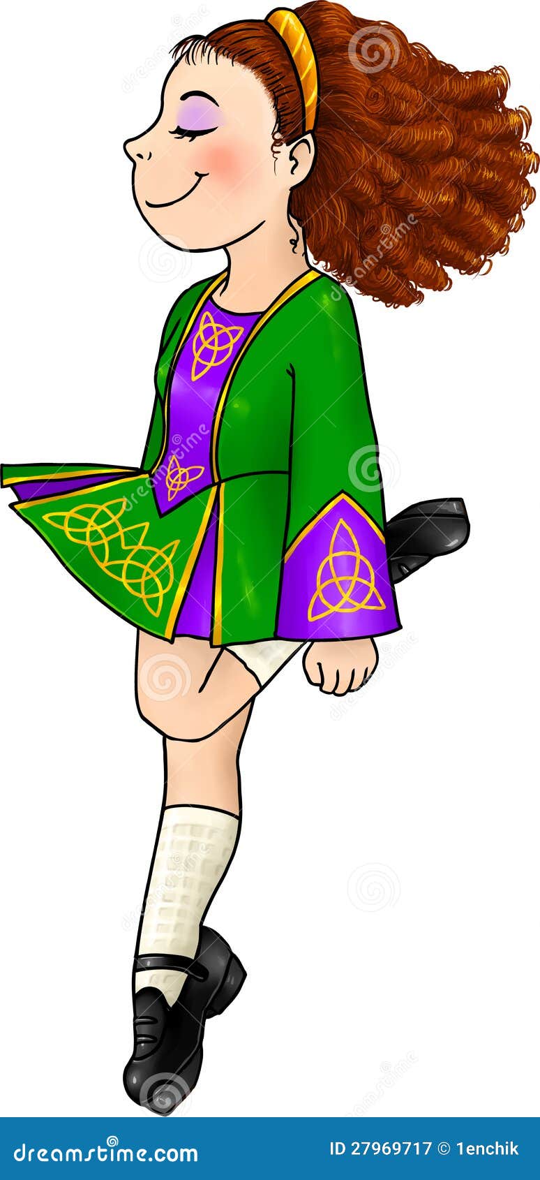 Irish Dancing Girl In Traditional Hard Shoes Stock Illustration - Image