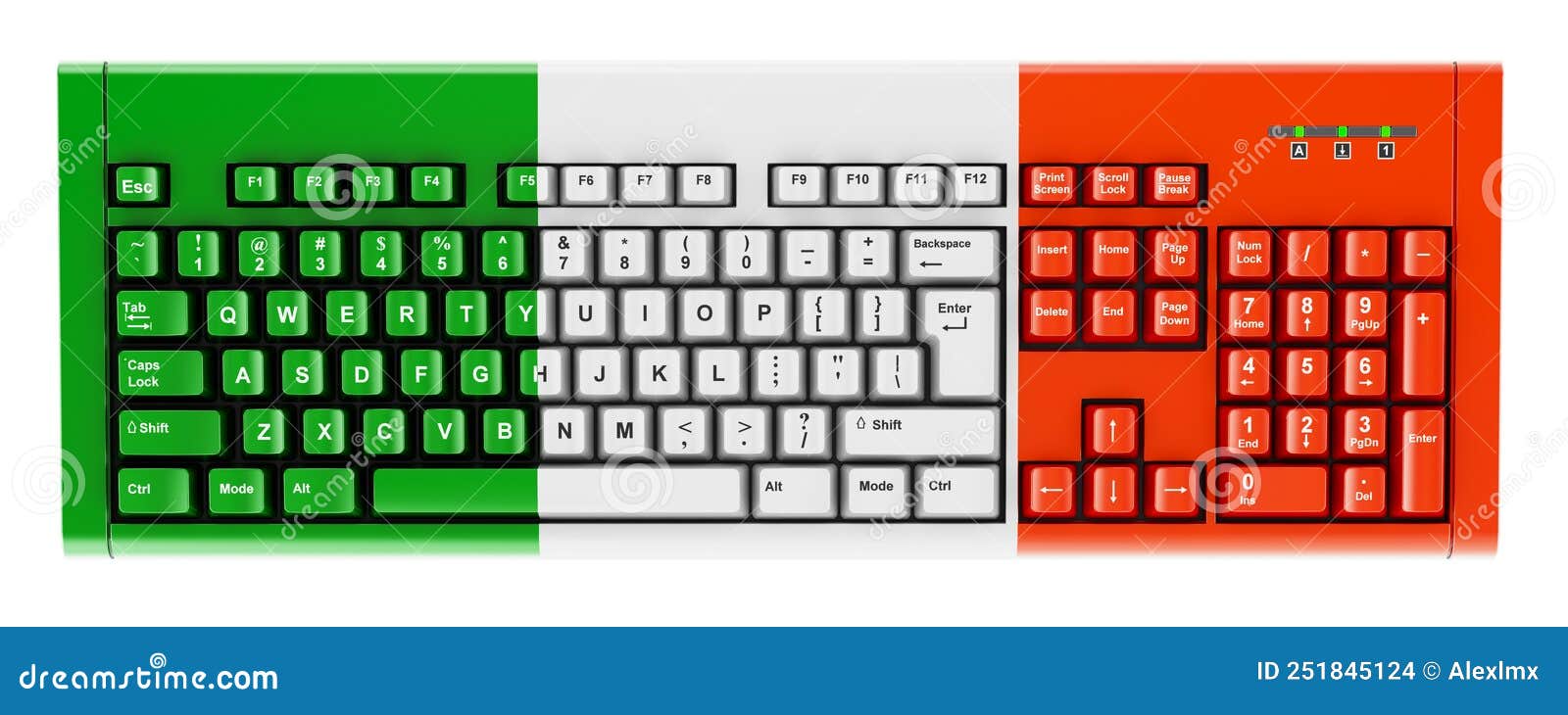 Irish Flag Painted on Computer Keyboard. 3D Rendering Stock