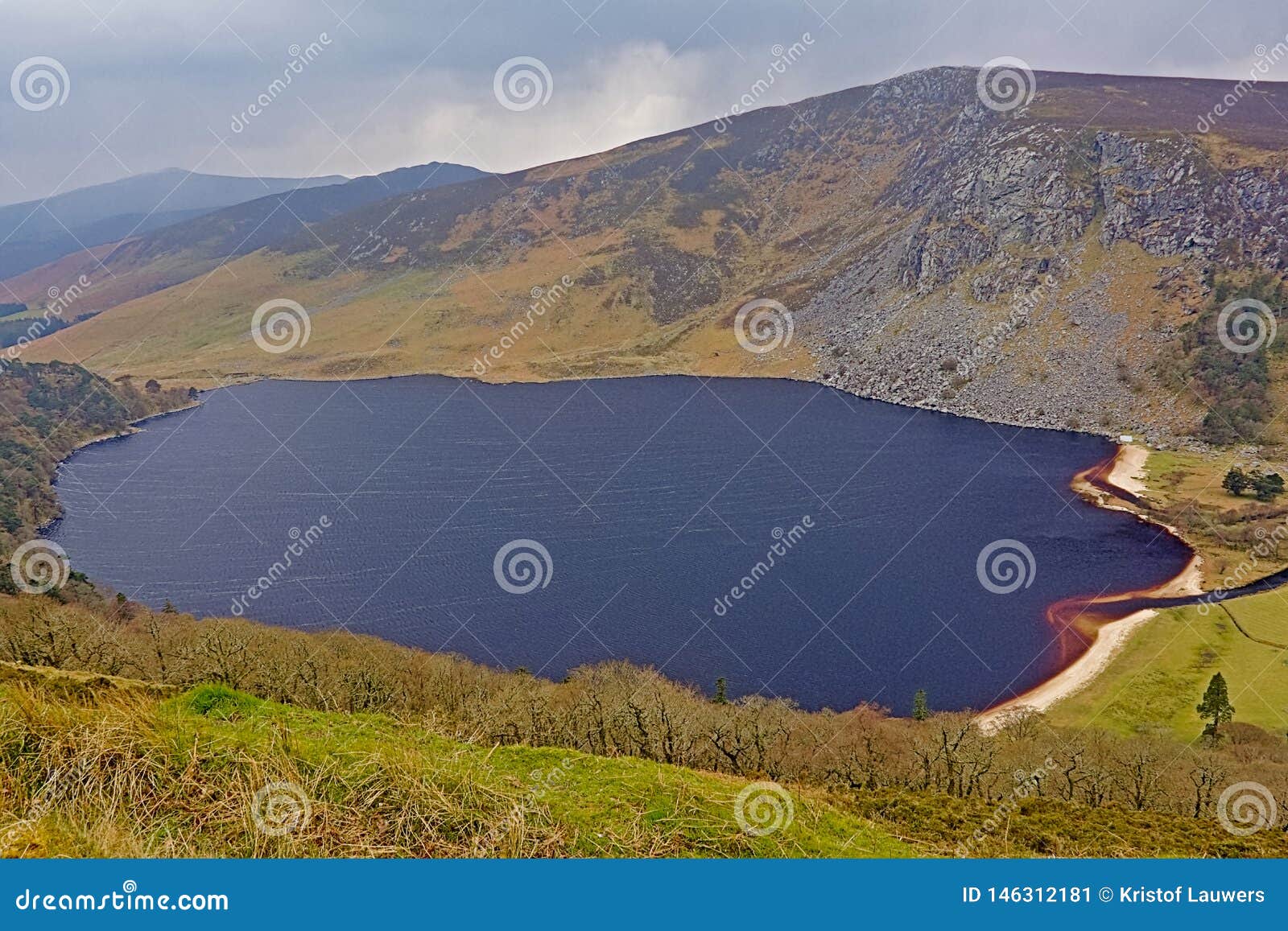 guiness lake in wicklow mountains in the fog