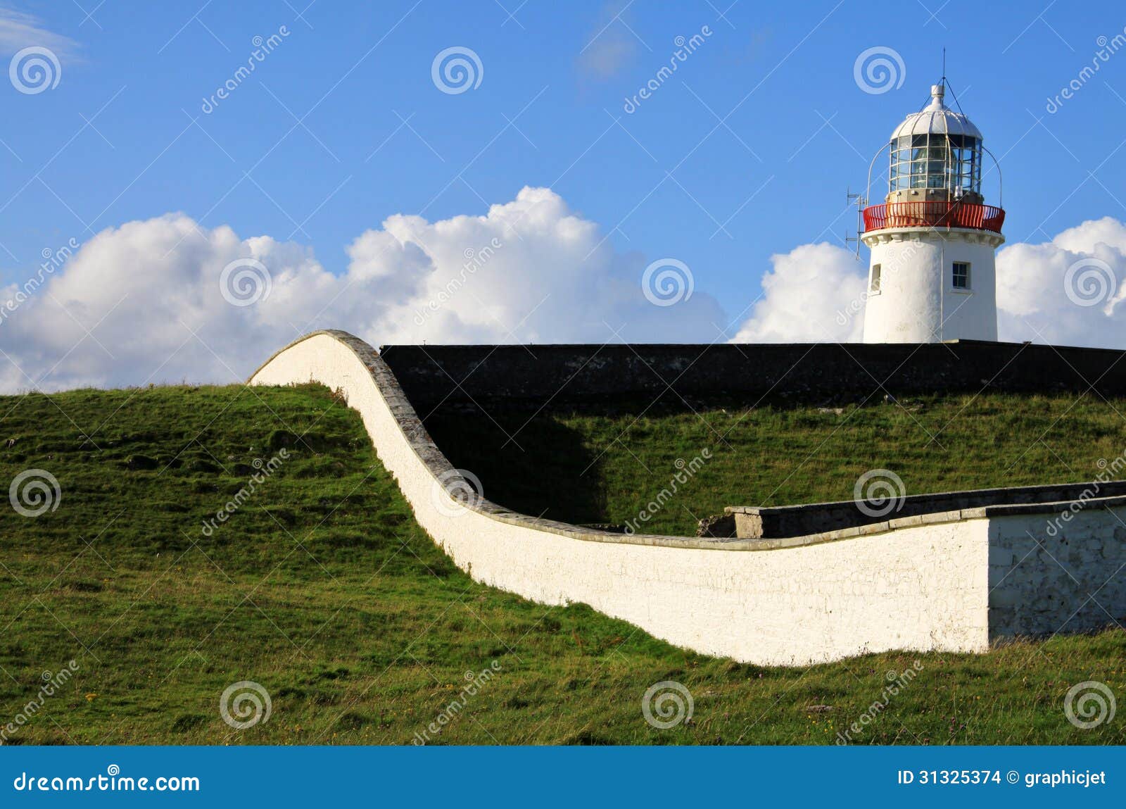 irish lighthouse on a green hill