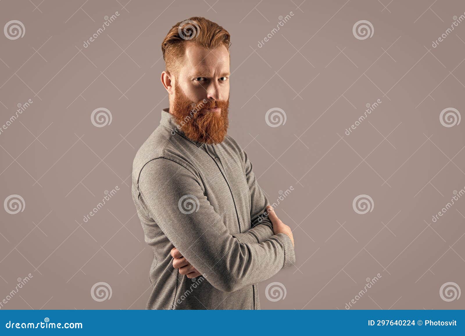 Irish Man Half Turn Keeping Arms Crossed. Confident Man with Beard and ...