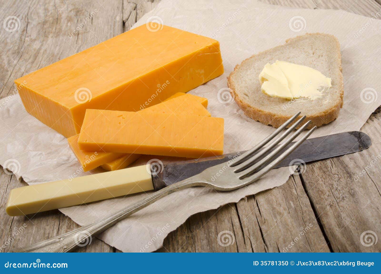 Irish Mature Cheddar Cheese on Paper Stock Photo Image of fork