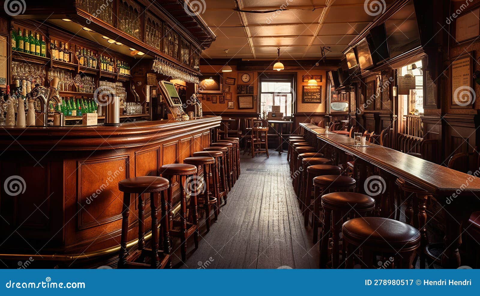 Irish Pub Interior Design. Generative AI Stock Illustration