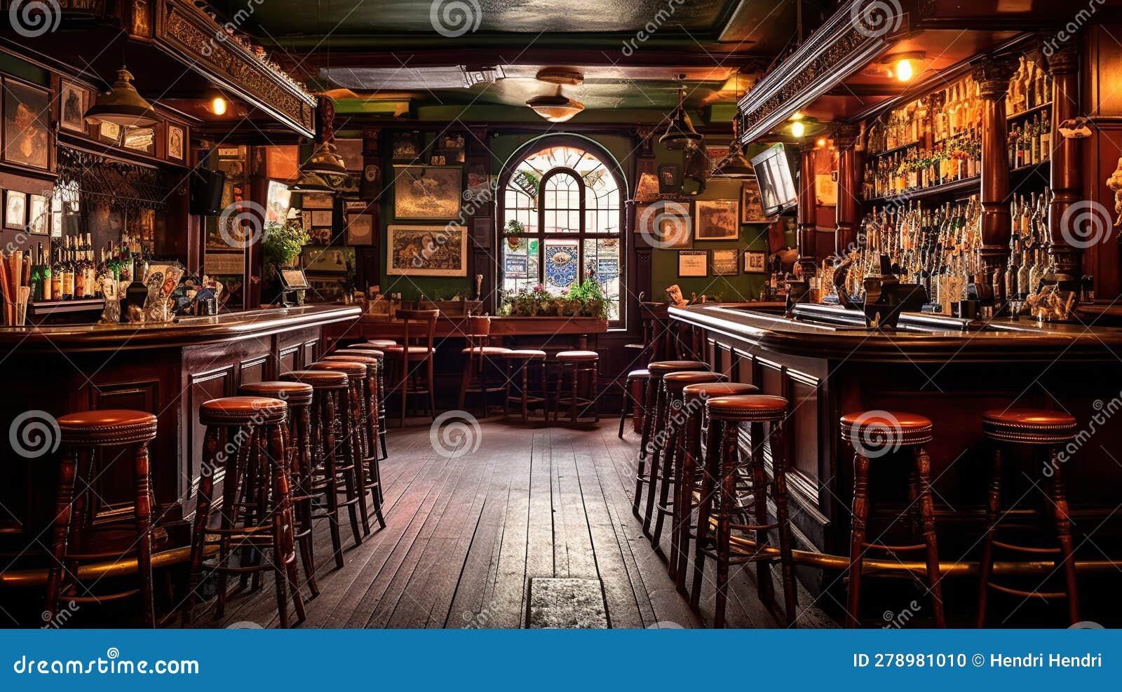 Irish Pub Interior Design. Generative AI Stock Illustration