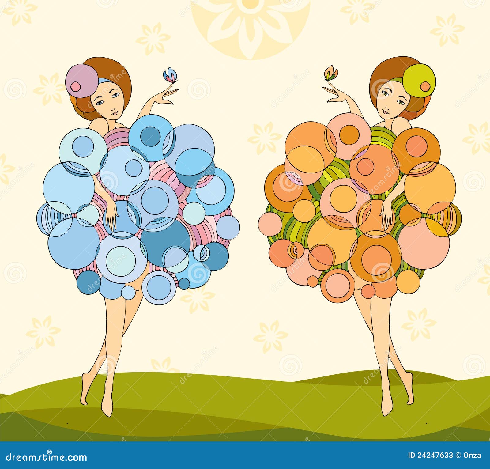 Irmãs gêmeas das meninas ilustração do vetor. Ilustração de bolhas -  24247633, image size:1600x1531